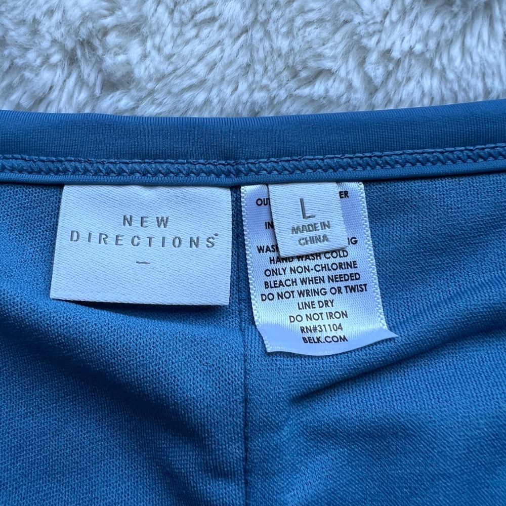 New Directions Blue Tropical Leaf Ruched Swim Skirt Skort Bottom Size Large NEW - Picture 9 of 13